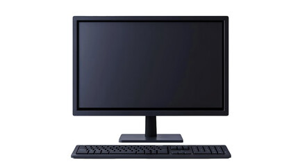 A modern desktop computer setup featuring a widescreen monitor and a full-sized keyboard with a numeric keypad.