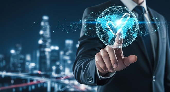 Global Business Technology Checkmark Digital Illustration