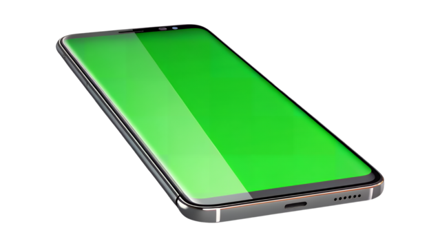 Smartphone with Green Screen Isolated on Transparent Background