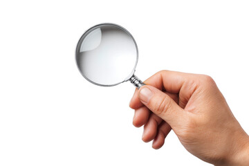 a hand holding a magnifying glass on a transparent background