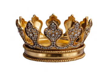 Luxurious gold crown adorned with diamonds on a black background
