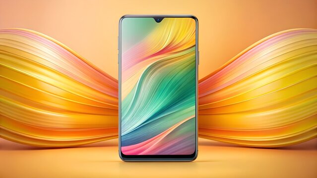 Smartphone with vibrant abstract background showcasing technology and modern design elements