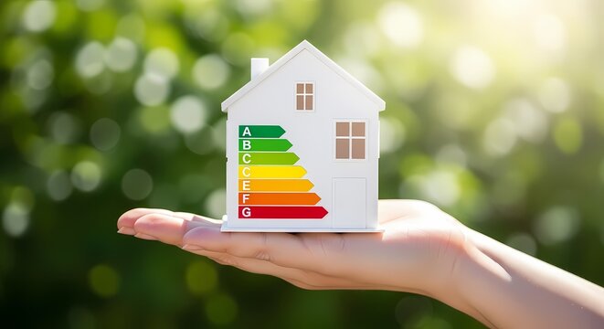 Energy Efficiency House Rating on Hand Photo - Powered by Adobe