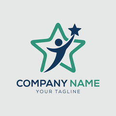Business team group reaching goal together logo vector design. People star logo.	