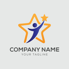 Business team group reaching goal together logo vector design. People star logo.	