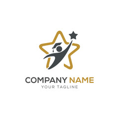 Business team group reaching goal together logo vector design. People star logo.	
