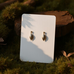 white plant earring card in a woodland setting