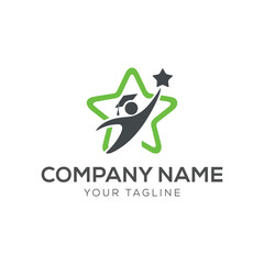 Business team group reaching goal together logo vector design. People star logo.	