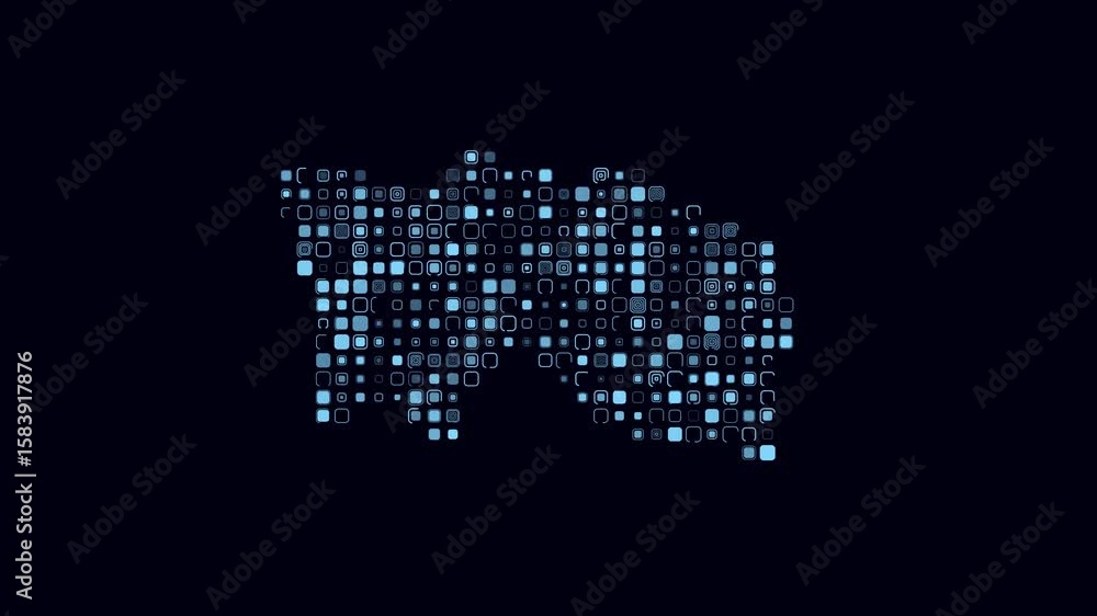 Poster jersey dotted animation. shape of the country build of pulsating colored dots. large size rounded sq