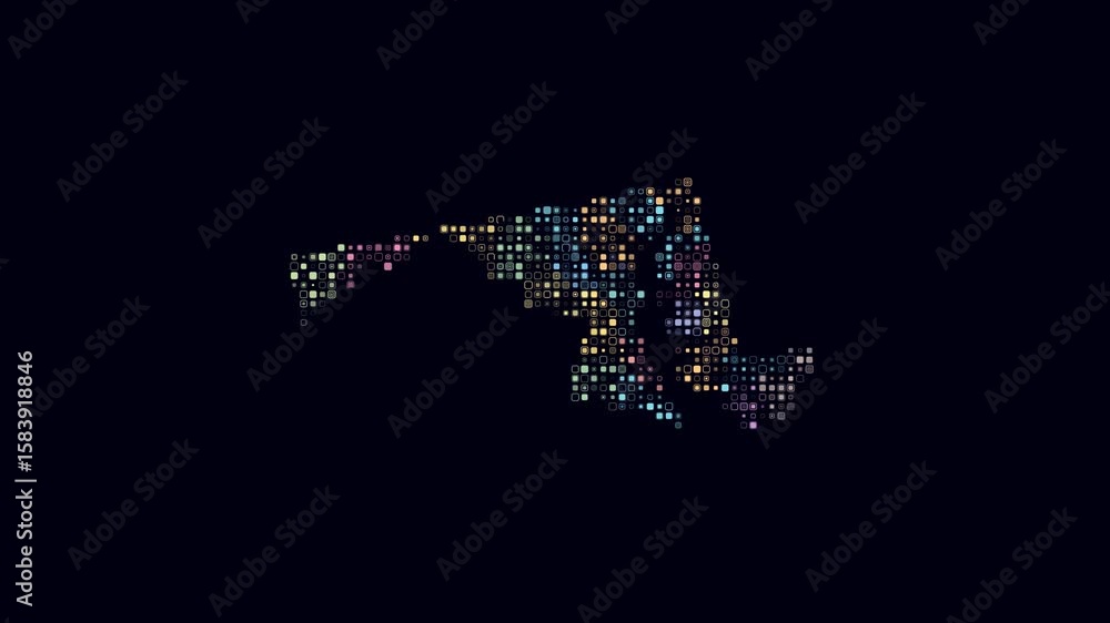 Poster maryland dotted animation. shape of the state build of pulsating colored dots. small size rounded sq