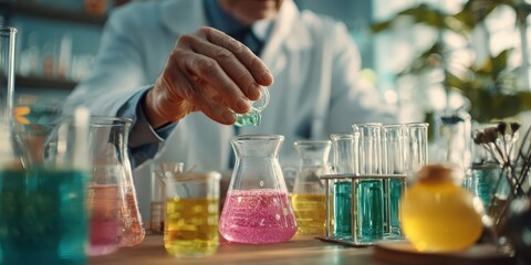 Scientist Mixing Chemicals in Laboratory for Research and Experimentation