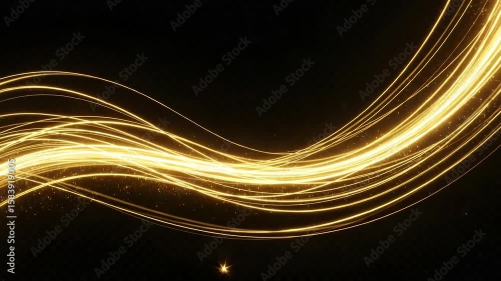 Poster golden light trails with glitter and sparkle create a magical and festive abstract background effect