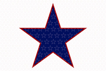 Large blue star with red outline on white background, postcard banner. Illustration with space for copy and text, Independence Day, July 4, Veteran's Day