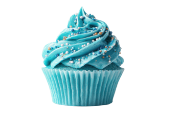 blue cupcake with blue sprinkles on white