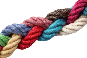 Braided colorful ropes isolated on transparent