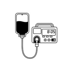 IV Drip Infusion: A detailed depiction of an intravenous (IV) drip setup, showcasing a bag of fluid connected to a medical infusion pump.