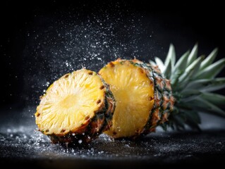 Fresh pineapple halves with water droplets