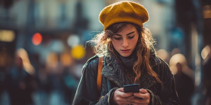 Young Street Girl Checking Social Media Notifications