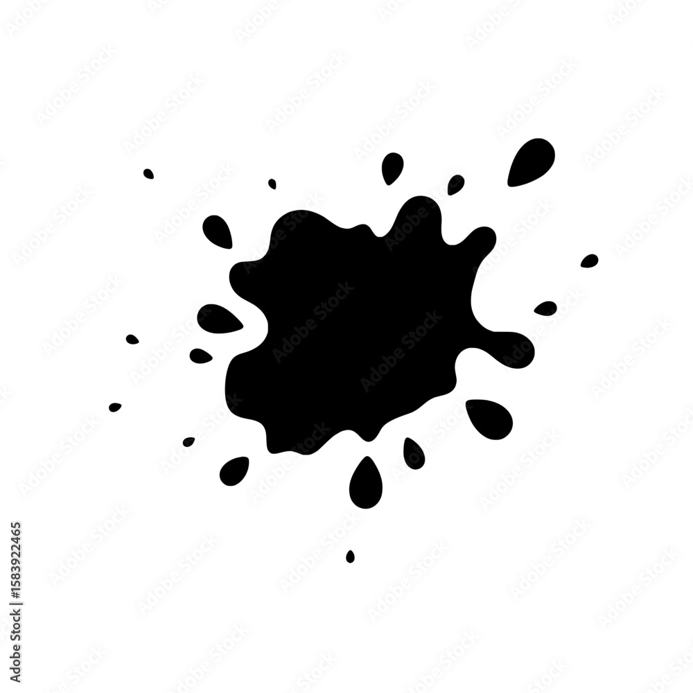 Poster ink splatter: a graphic display of dark ink splattered against a neutral backdrop. capturing the flu