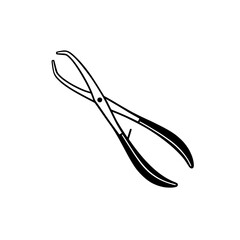 Dental Tool Illustration: A stark, isolated illustration of dental forceps, meticulously rendered with a focus on precision and detail, presenting the essence of surgical instruments.