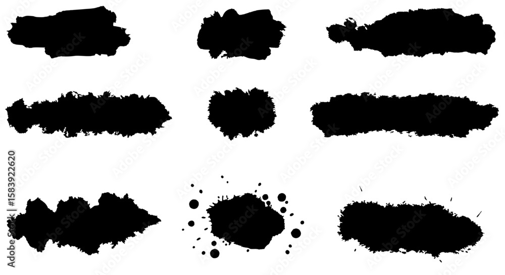 Poster ink blot set: a collection of nine distinct ink blot designs, each with its own unique shape and tex