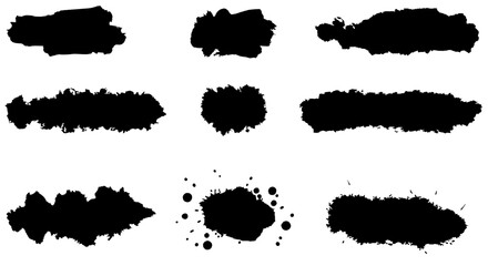 Ink Blot Set: A collection of nine distinct ink blot designs, each with its own unique shape and texture. Capturing a variety of styles, from bold strokes to subtle splatters.