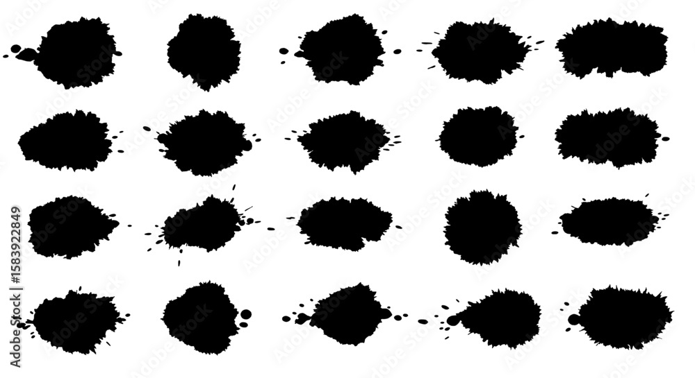 Poster ink blot collection: a collection of abstract ink blot shapes, each with unique forms, textures, and