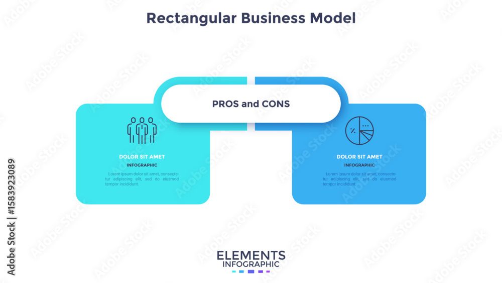Poster rectangular comparison diagram divided into 2 parts. concept of business model with two options to c