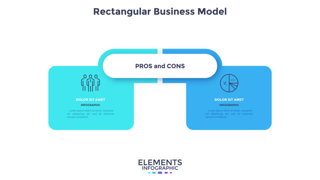 Rectangular comparison diagram divided into 2 parts. Concept of business model with two options to choose or select. Modern flat infographic vector illustration for data visualization, presentation.