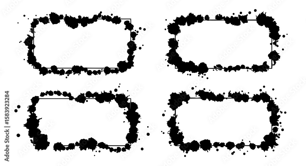 Poster ink blot frames: a set of four rectangular frames, creatively adorned with black ink blots.