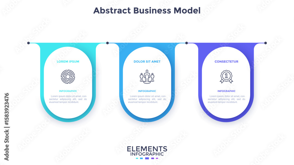 Poster three numbered circular frames placed in horizontal row. concept of 3 stages of marketing strategy. 