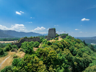 Aerial view of Allinges castle a medieval ruin and a castle with bastions on the hill above the...