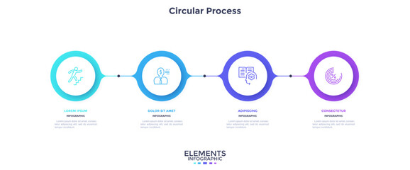 Fototapeta na wymiar Informative circular process infographic chart for business startup demonstration. Infochart with thin line icons. Instructional graphics with 4 steps sequence design for web pages