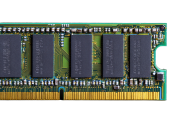 Close-up of Computer RAM (Random Access Memory) module on black background
