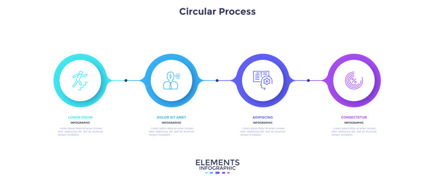 Informative circular process infographic chart for business startup demonstration. Infochart with thin line icons. Instructional graphics with 4 steps sequence design for web pages