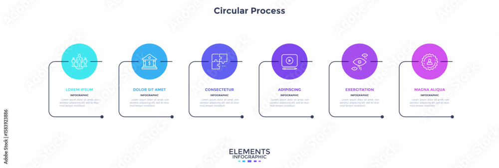 Poster infographic elements of circular choice template with 6 options, steps or processes. program steps p