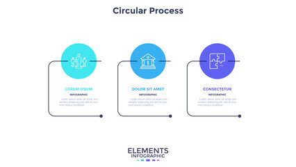 Infographic elements of circular choice template with 3 options, steps or processes. Program steps placed in horizontal row. Modern flat vector illustration for visual presentation