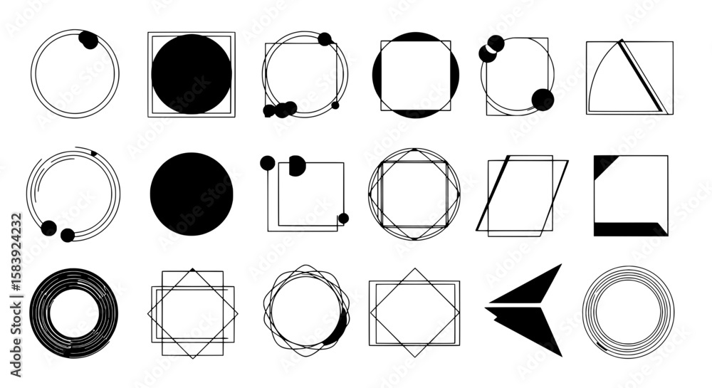Poster geometric abstraction: a series of modern geometric shapes in monochrome. a captivating visual desig