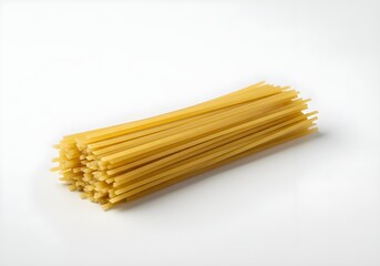 bundle of dry spaghetti, placed on clean white background.