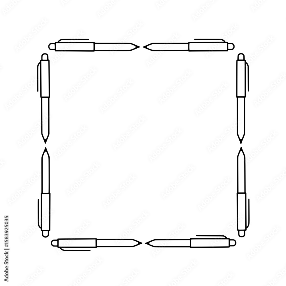 Poster pen frame border: a simple yet elegant border design featuring eight pens arranged in a square shape