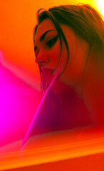 Dreamy Portrait in Orange-Pink Glow
