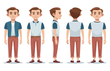 Fototapeta premium Young man character design front view side view
