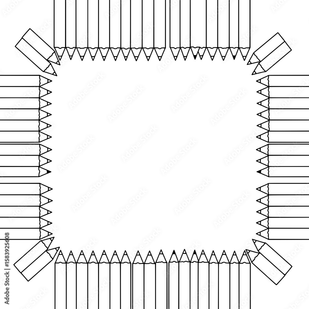 Aufkleber pencil frame: a minimalist frame composed of intricately arranged pencils, providing a clean and ver