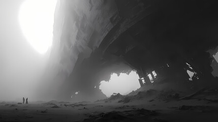 Massive skeletal structure partially engulfed by dense clouds of dust