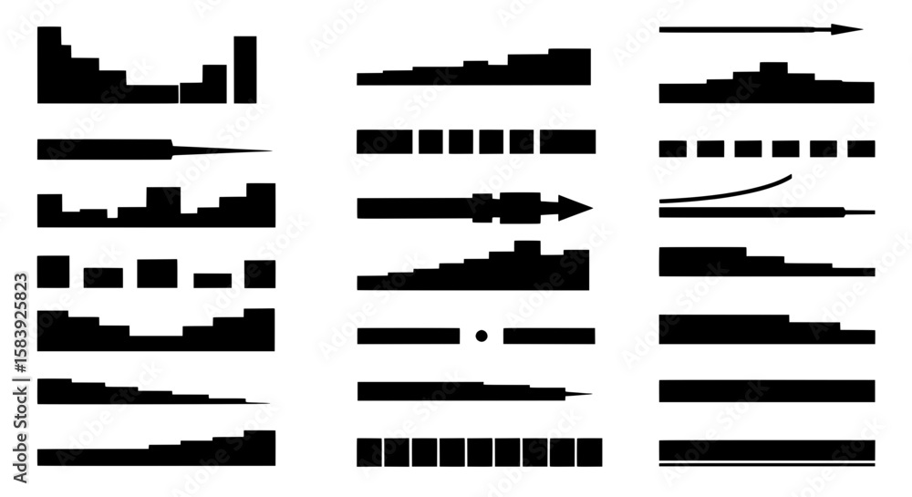 Poster data visualization patterns: a sophisticated composition of dynamic bars, arrows, and lines unfolds 