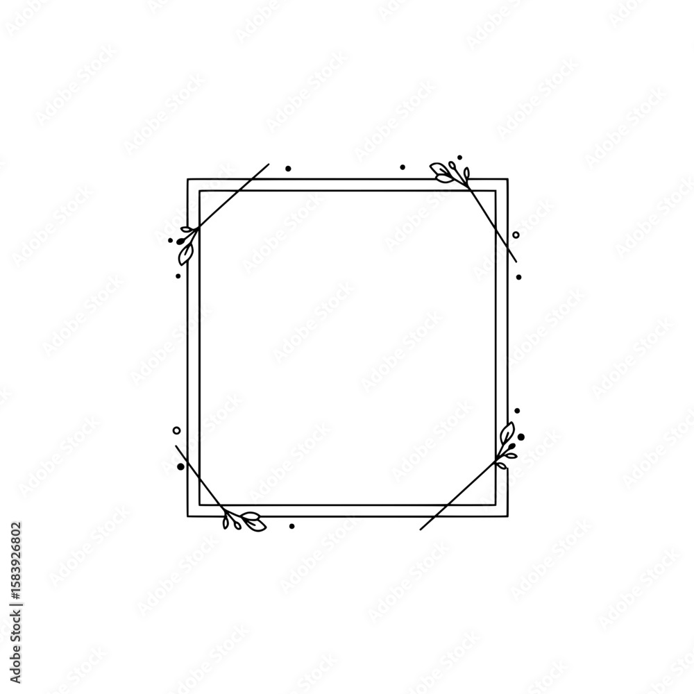 Poster elegant square frame border design: a minimal design of a square frame border with subtle leaf accen