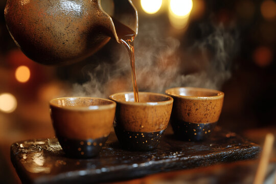 Authentic Ethiopian coffee ceremony with traditional jebena pot