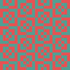 Pattern created from teal green and red squares
