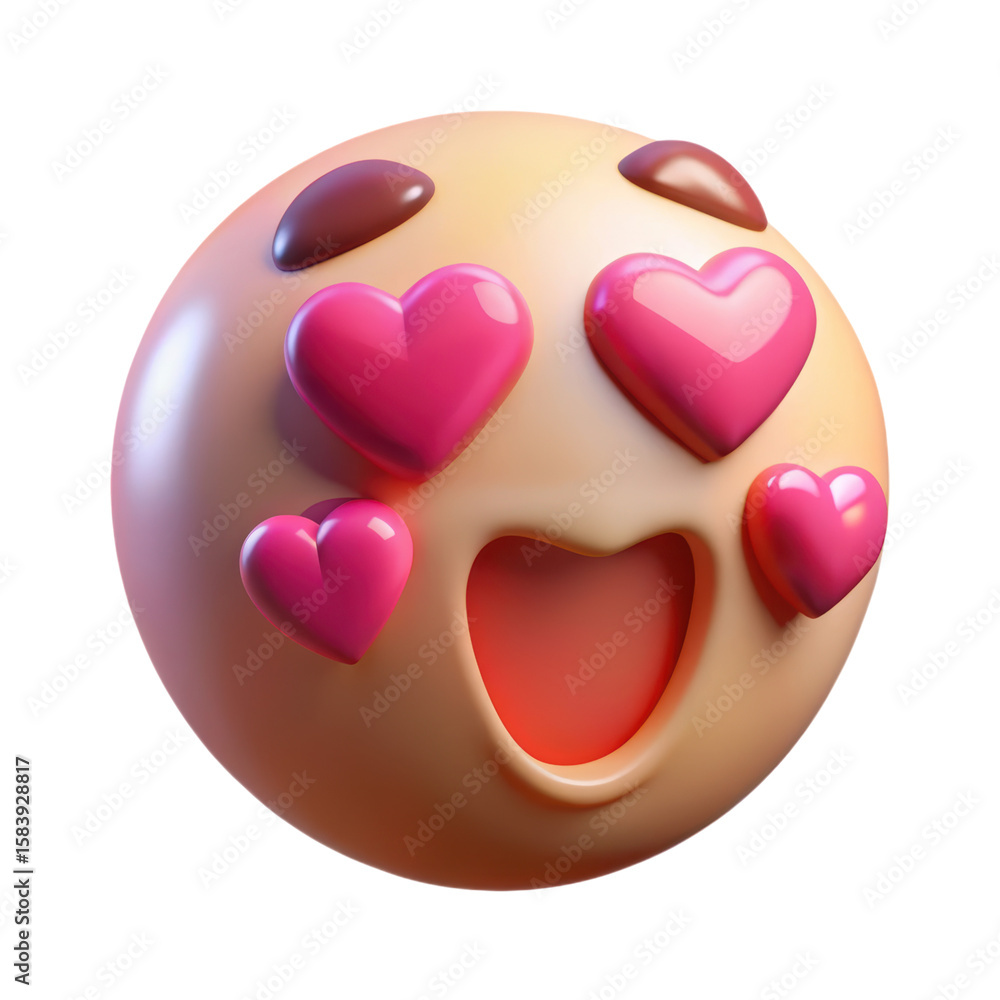 Poster a captivating high quality 3d rendering plastic-style icon of a face expressing love and affection w