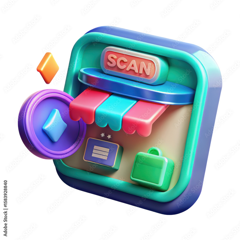 Poster a captivating high quality 3d rendering plastic-style icon depicting a digital storefront with a 